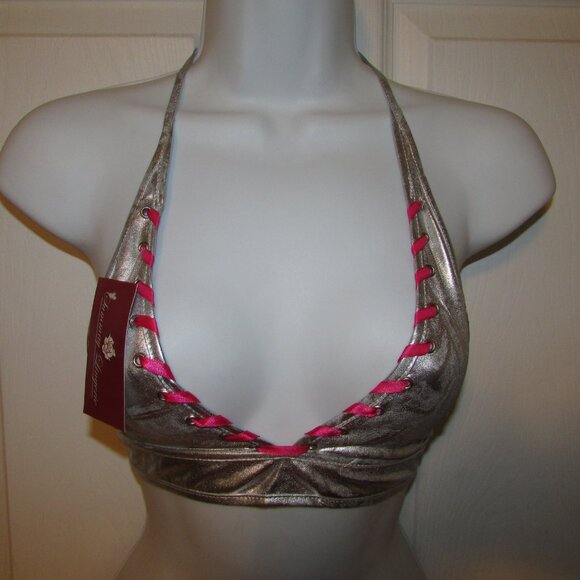 Silver Metallic and Pink Booty Shorts Bikini - NEW - Picture 5 of 10